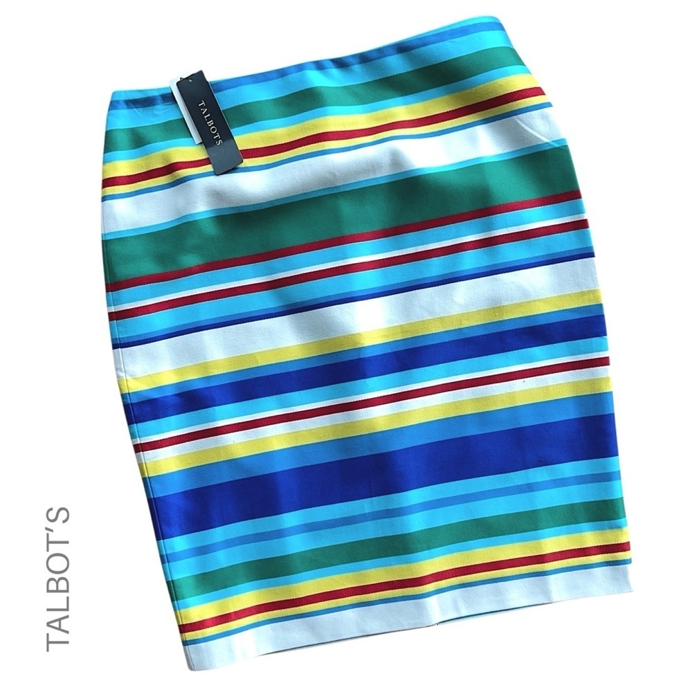 NWT | TALBOT’S COLORFUL STRIPED COTTON PENCIL SKIRT LINED | 4 PETITE
